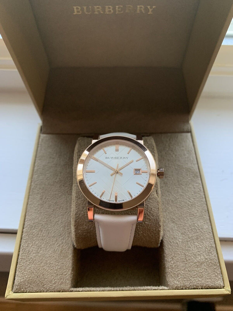 Burberry The City White Dial White Leather Strap Watch for Women - BU9012
