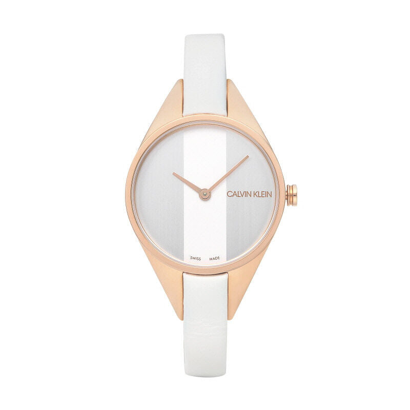 Calvin Klein Rebel White Grey Dial White Leather Strap Watch for Women - K8P236L6