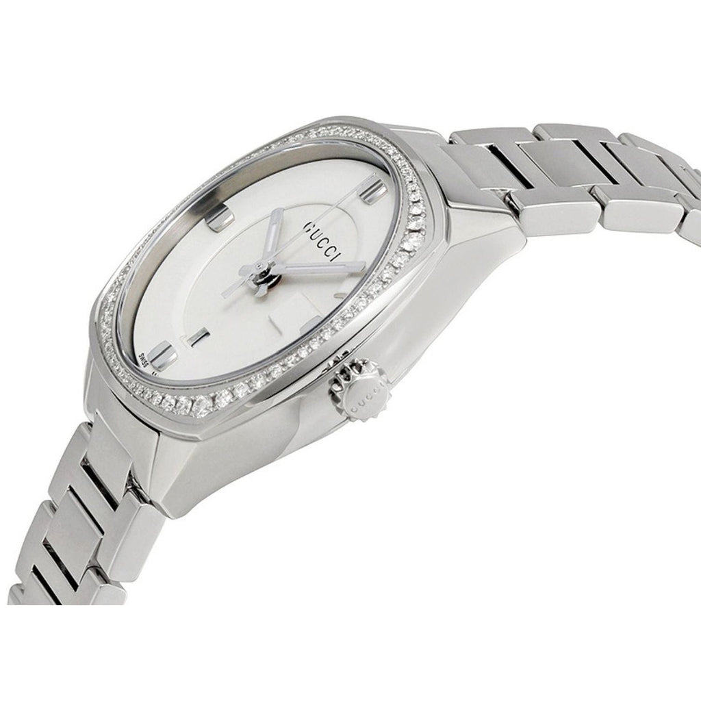 Gucci GG2570 Diamonds White Dial Silver Steel Strap Watch For Women - YA142506