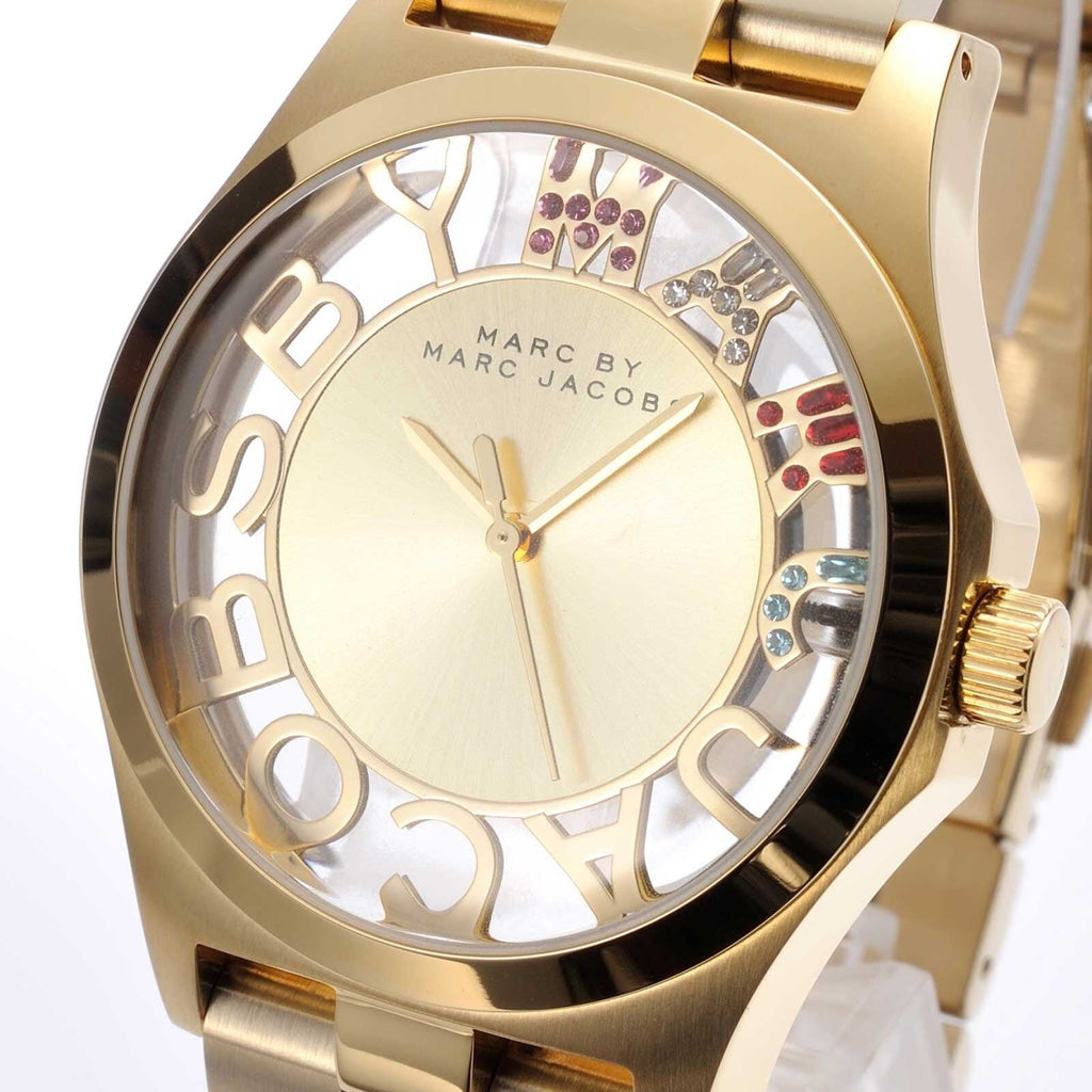 Marc Jacobs Henry Skeleton Gold Dial Gold Steel Strap Watch for Women - MBM3263