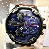 Diesel Mr Daddy Chronograph Blue Dial Brown Leather Strap Watch For Men - DZ7314