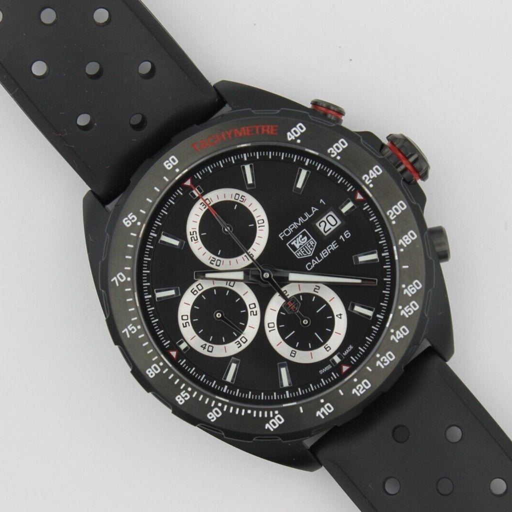 Tag Heuer Formula 1 Automatic Chronograph Black Dial Black Leather Strap Watch for Men - CAZ2011.FT8024