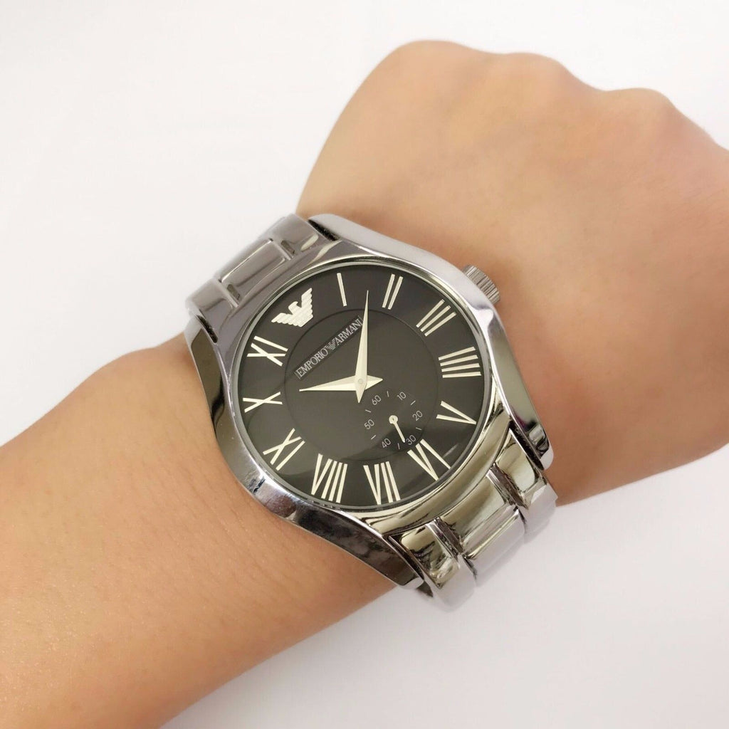 Emporio Armani Valente Black Dial Silver Steel Strap Watch For Men - AR0680