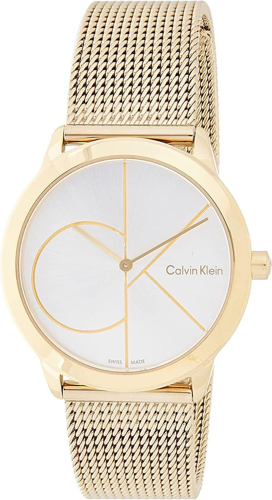 Calvin Klein Minimal Silver Dial Gold Mesh Bracelet Watch for Women - K3M22526