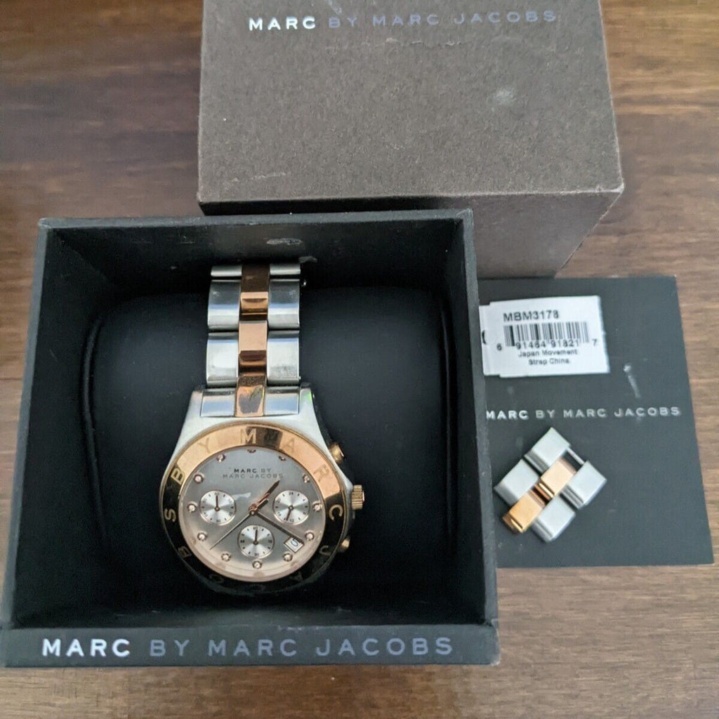 Marc Jacobs Blade Chronograph Silver Dial Two Tone Steel Strap Watch for Women - MBM3178