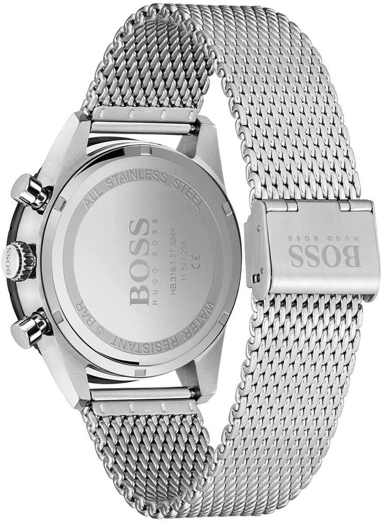 Hugo Boss Pilot Edition Black Dial Silver Mesh Bracelet Watch for Men - 1513886