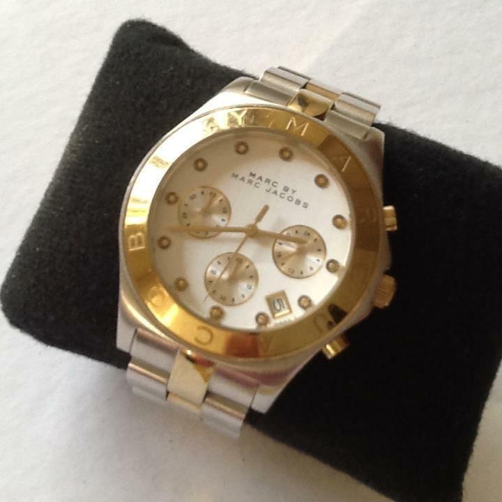 Marc Jacobs Blade Chronograph Silver Dial Two Tone Steel Strap Watch for Women - MBM3177