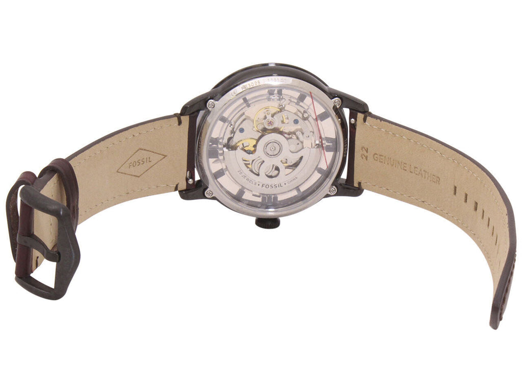 Fossil Townsman Automatic Skeleton Brown Dial Brown Leather Strap Watch for Men - ME3098