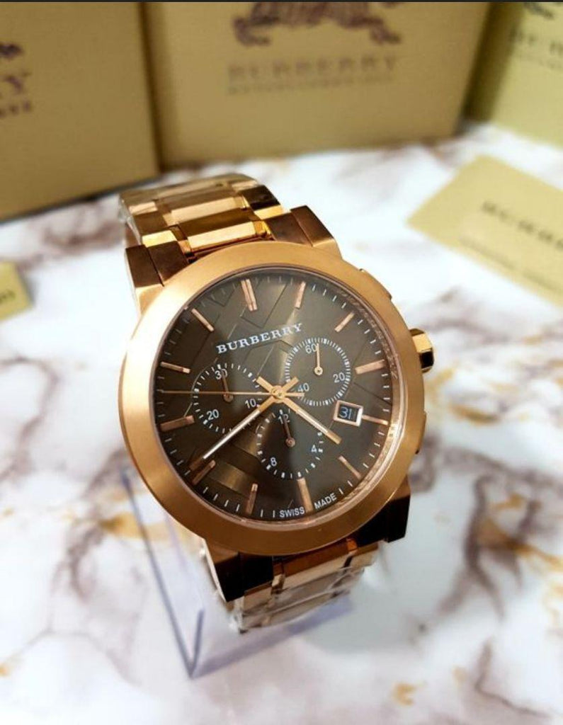 Burberry The City Grey Dial Rose Gold Steel Strap Watch for Men - BU9353