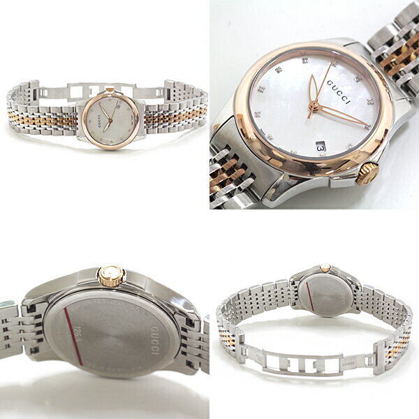 Gucci G Timeless Diamonds Mother of Pearl Dial Two Tone Mesh Bracelet Watch For Women - YA126514