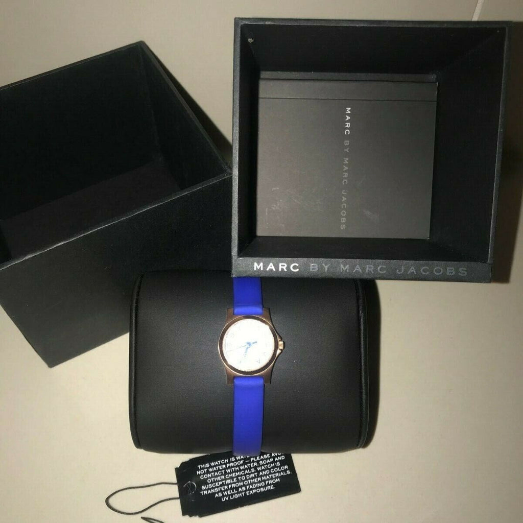 Marc Jacobs Henry White Dial Blue Leather Strap Watch for Women - MBM1238