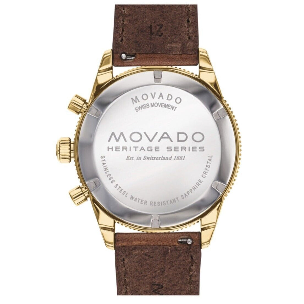 Movado Heritage Chronograph Green Dial Brown Leather Strap Watch For Men - 3650062