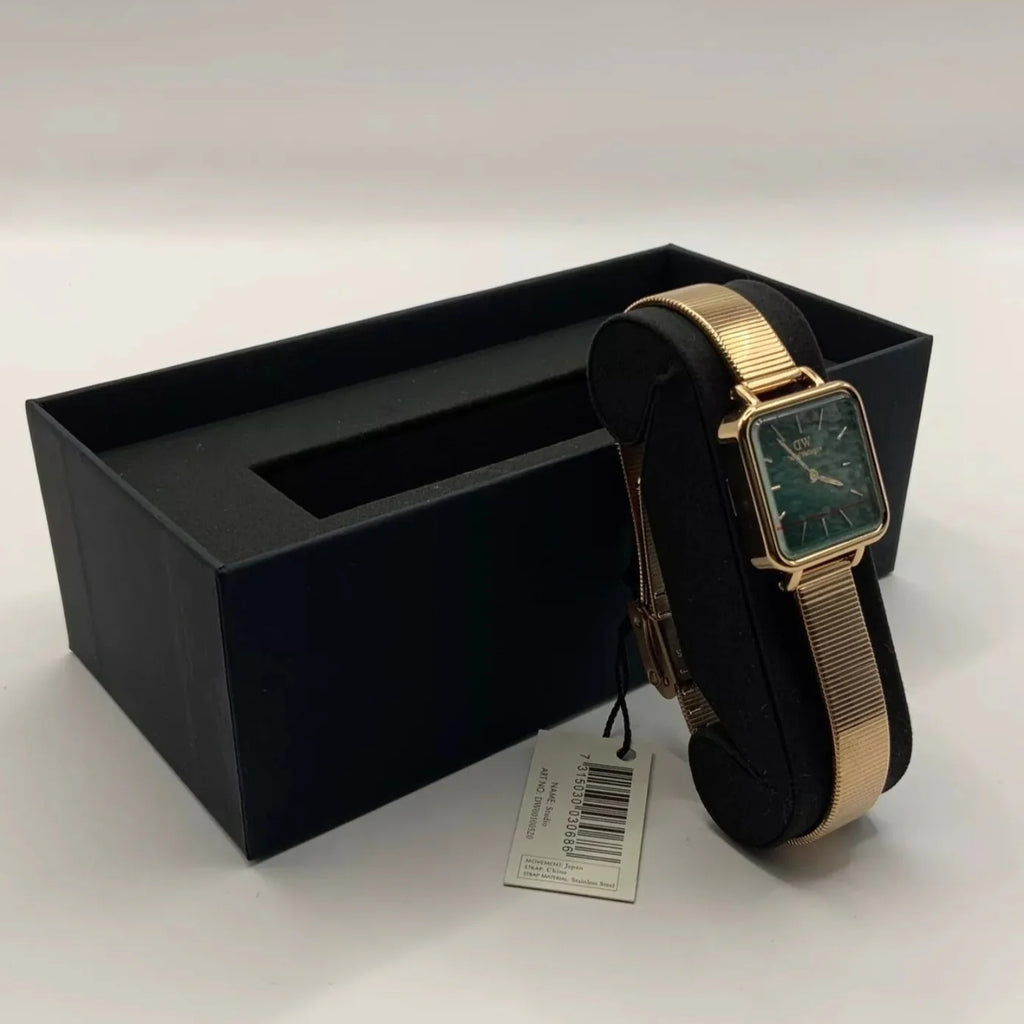 Daniel Wellington Quadro Studio Green Dial Rose Gold Mesh Strap Watch For Women - DW00100520