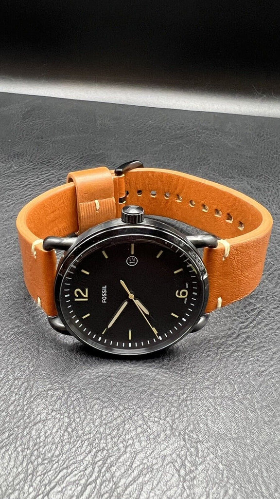 Fossil Commuter Three Hand Date Black Dial Brown Leather Strap Watch for Men - FS5276