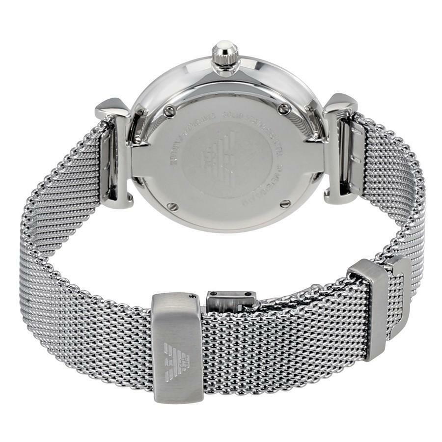 Emporio Armani Gianni T Bar Mother of Pearl Dial Silver Steel Strap Watch For Women - AR1955