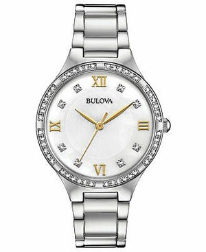 Bulova Crystal Collection Mother of Pearl Dial Silver Steel Strap Watch for Women - 96L263