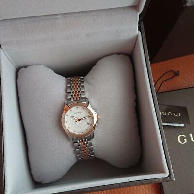 Gucci G Timeless Diamonds Mother of Pearl Dial Two Tone Mesh Bracelet Watch For Women - YA126514