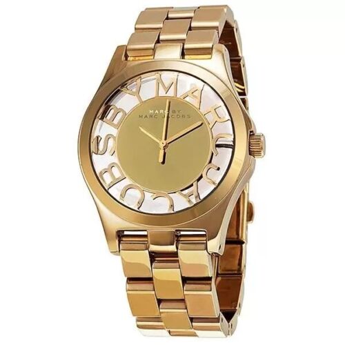 Marc Jacobs Henry Transparent Gold Dial Gold Steel Strap Watch for Women - MBM3206