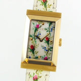 Gucci G-Frame Floral Mother of Pearl Dial White Leather Strap Watch For Women - YA147407