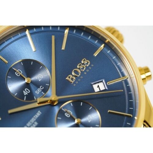 Hugo Boss Associate Blue Dial Gold Steel Strap Watch for Men - 1513841