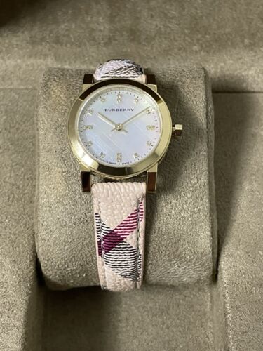 Burberry The City Diamonds Mother of Pearl Dial Brown Leather Strap Watch for Women - BU9226