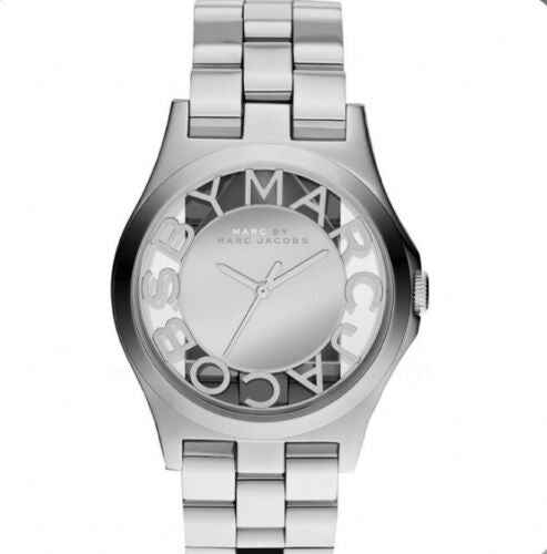 Marc Jacobs Henry Transparent Silver Dial Silver Steel Strap Watch for Women - MBM3205