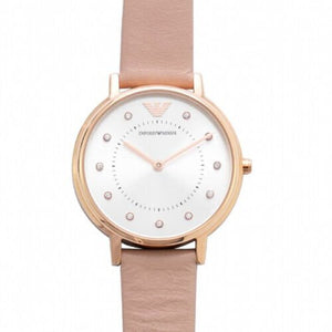 Emporio Armani Kappa Rose Gold & White Dial Beige Nude Leather Strap Watch For Women - AR2510