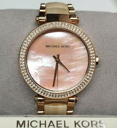 Michael Kors Parker Mother of Pearl Pink Dial Two Tone Steel Strap Watch for Women - MK6492