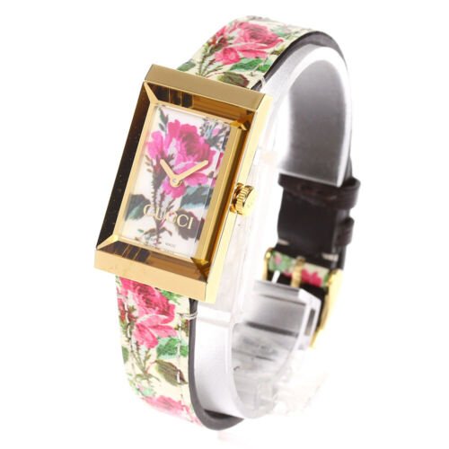 Gucci G-Frame Floral Mother of Pearl Dial White Leather Strap Watch For Women - YA147406