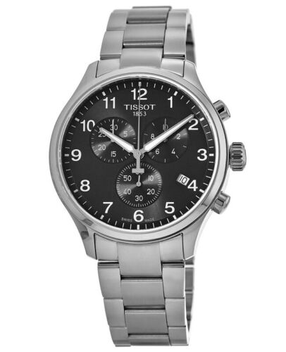 Tissot T Classic Chrono XL Black Dial Silver Steel Strap Watch For Men - T116.617.11.057.01