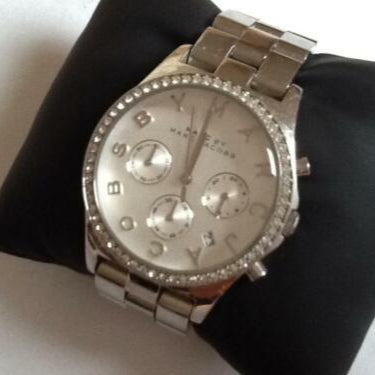 Marc Jacobs Henry Chronograph Silver Dial Silver Steel Strap Watch for Women - MBM3104