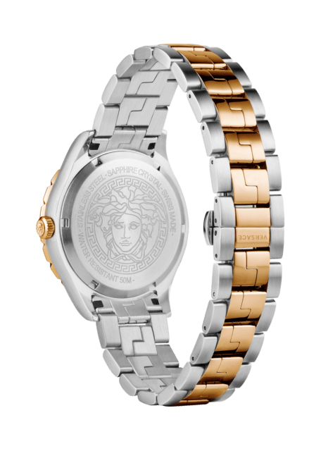 Versace Hellenyium GMT Black Dial Two Tone Steel Strap Watch for Men - V11040015