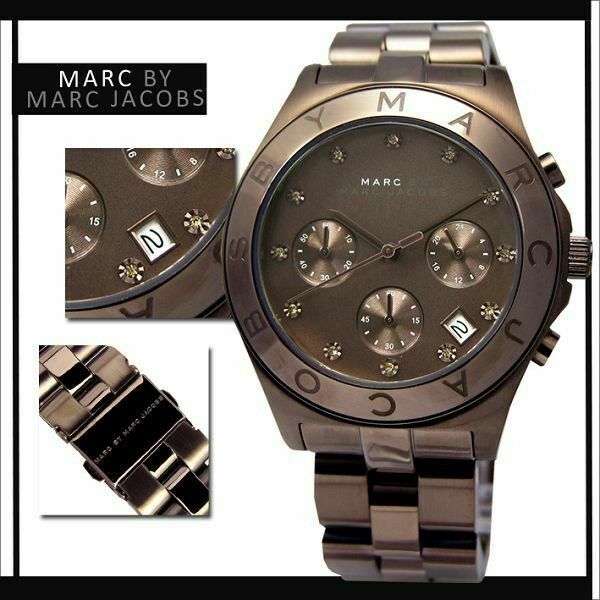 Marc Jacobs Blade Chronograph Brown Dial Brown Steel Strap Watch for Women - MBM3121