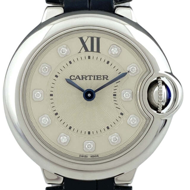 Cartier Ballon Bleu de Cartier Diamonds Silver Dial Black Leather Strap Watch for Women - W4BB0008