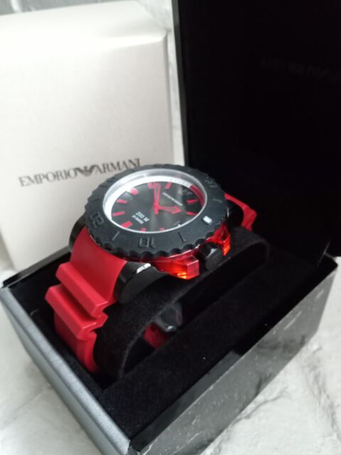 Emporio Armani Sportivo Quartz Black Dial Red Rubber Strap Watch For Men - AR6101