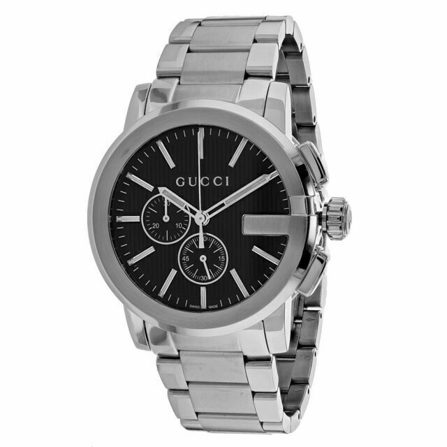 Gucci G Chrono Black Dial Silver Steel Strap Watch For Men - YA101204