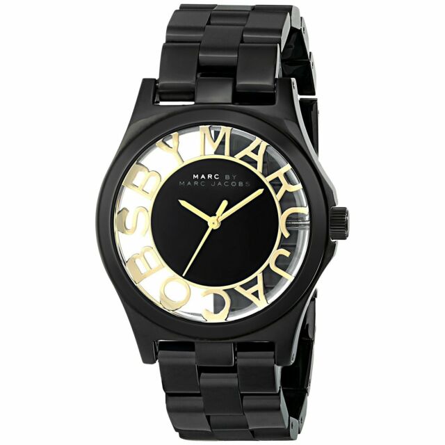 Marc Jacobs Henry Transparent Black Dial Black Steel Strap Watch for Women - MBM3255
