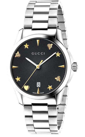 Gucci G Timeless Black Dial Silver Steel Strap Watch For Women - YA1264029