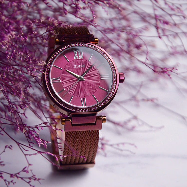 Guess Soho Pink Dial Pink Mesh Bracelet Watch For Women - W0638L6