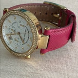 Michael Kors Parker Chronograph White Dial Pink Leather Strap Watch for Women - MK2297