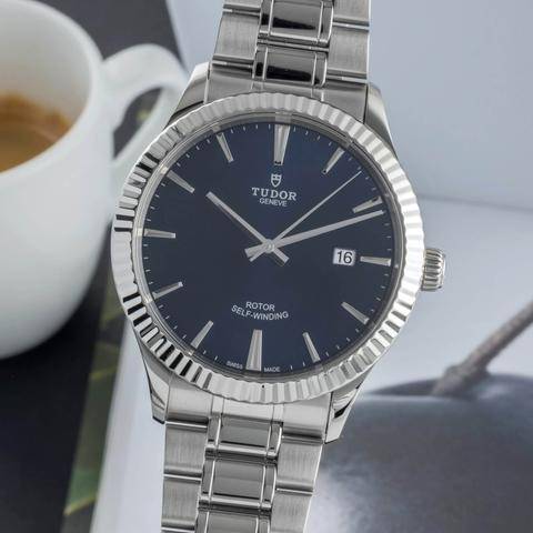 Tudor Style Automatic Blue Dial Silver Steel Strap Watch for Men - M12710-0013