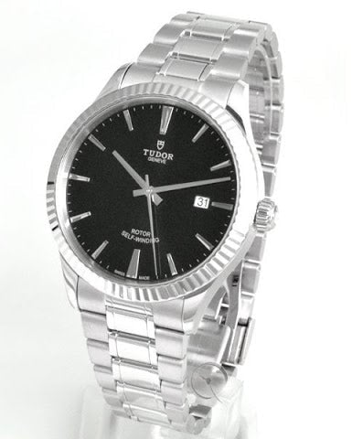Tudor Style Automatic Black Dial Silver Steel Strap Watch for Men - M12710-0003