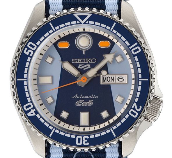 Seiko 5 Sports Honda Super Cub Limited Edition Blue Dial Two Tone NATO Strap Watch For Men - SRPK37K1