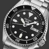 Seiko 5 Sports SKX Automatic Black Dial Silver Steel Strap Watch For Men - SRPK29K1