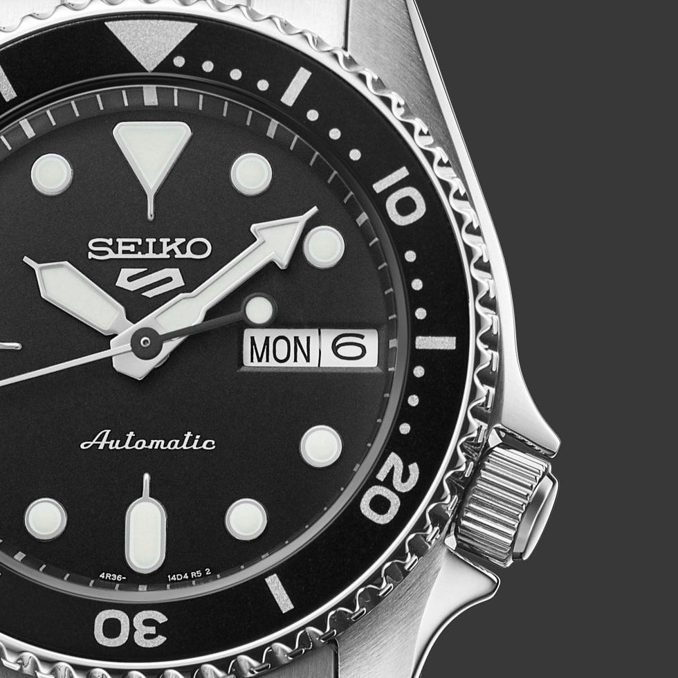 Seiko 5 Sports SKX Automatic Black Dial Silver Steel Strap Watch For Men - SRPK29K1