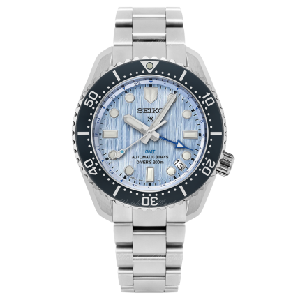 Seiko Prospex Limited Edition Automatic GMT Glacier Blue Dial Silver Steel Strap Watch For Men - SPB385J1
