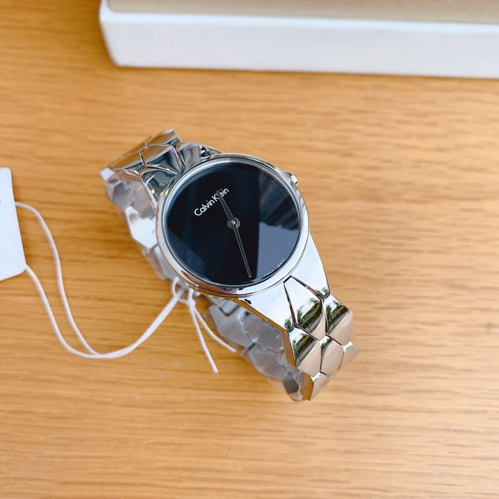 Calvin Klein Snake Black Dial Silver Steel Strap Watch For Women - K6E23141