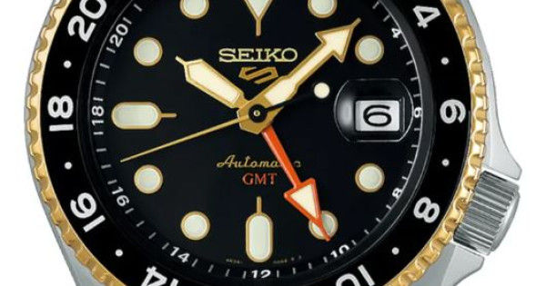 Seiko 5 Sports SKX GMT Automatic Mocha Black Dial Brown Leather Strap Watch For Men - SSK036K1
