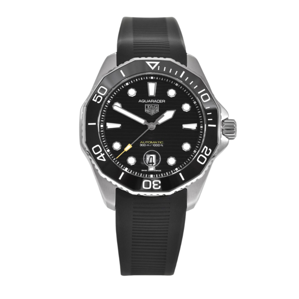 Tag Heuer Aquaracer Professional 300 Automatic Black Dial Black Rubber Strap Watch for Men - WBP201A.FT6197
