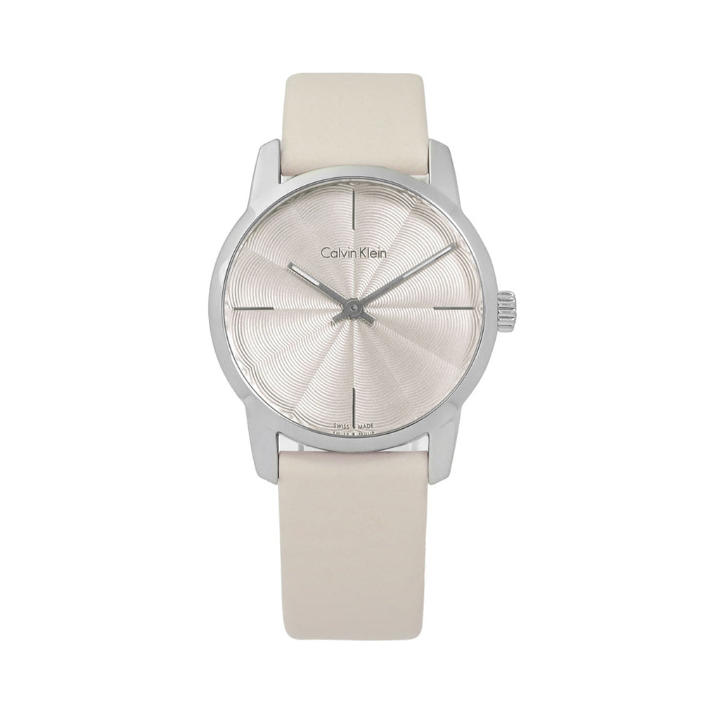 Calvin Klein City White Dial White Leather Strap Watch for Women - K2G231XH